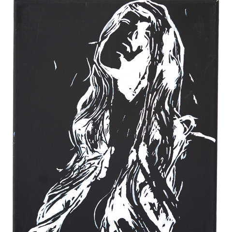 Vibrant Crime Arts silver lady (2) on black canvas, 16" x 20", 3/4"PaintingVibrant Crime Arts