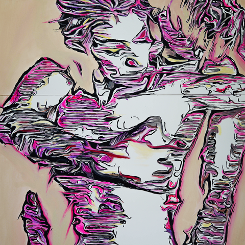 Vibrant Crime Arts Lovers Becoming One, 48 x 30 x 1 1/2, 18 x 18 x 1 1/2PaintingVibrant Crime Arts